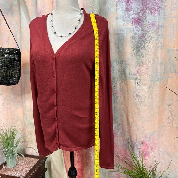 πPhilip Russel Rust Red Rayon Blend Button Down Cardigan - Picture 6 of 13